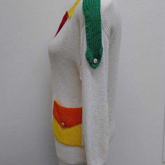 Sweater 80's Colourful -White with Red, Orange, Yellow, Green Accents & Nautical - Picture 5 of 9